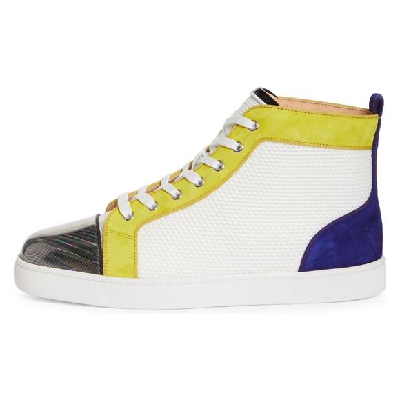 Christian Louboutin Mens Louis Orlato Flat White Yellow High Top Sneaker 45 12 - Picture 3 of 12